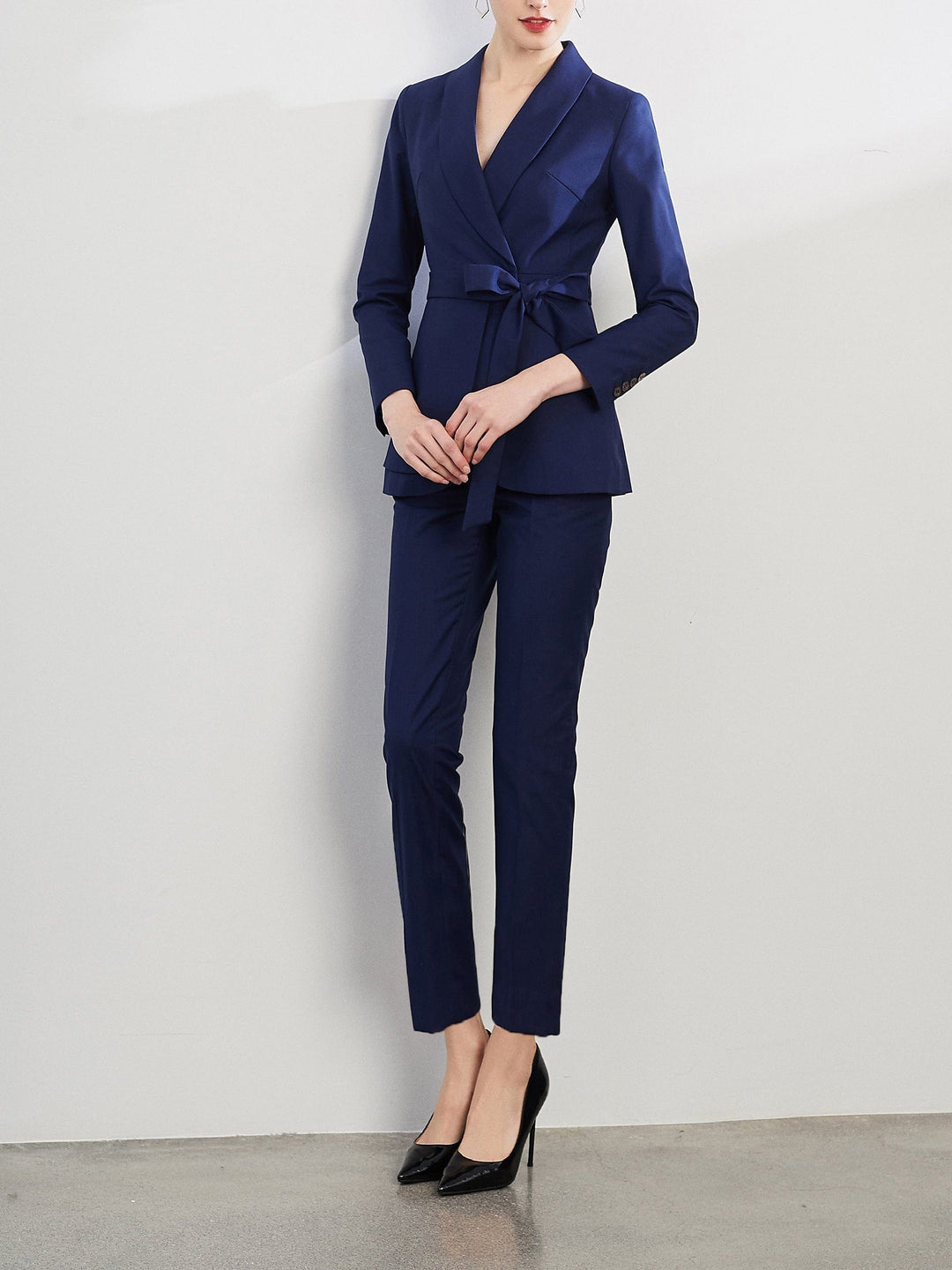 solovedress 2 Piece Navy Single Buttons Notch Lapel Slim Fit Women's Suit (Blazer+Pants)