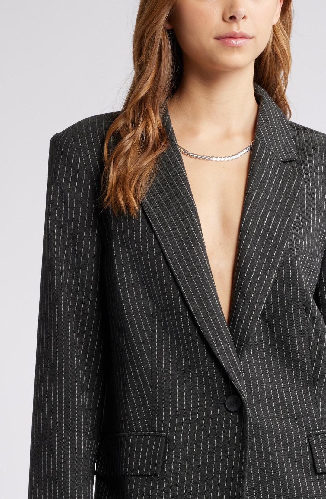 solovedress 2 Piece Single Button Grey Stripe Women Suit (Blazer+Pants)