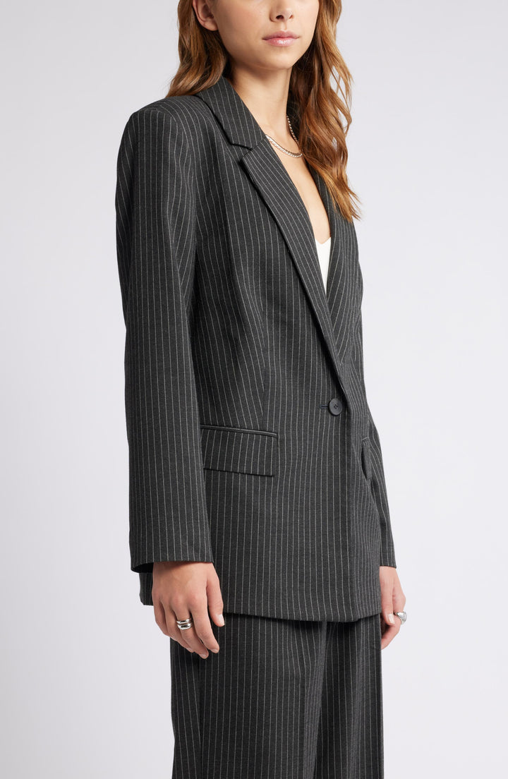 solovedress 2 Piece Single Button Grey Stripe Women Suit (Blazer+Pants)