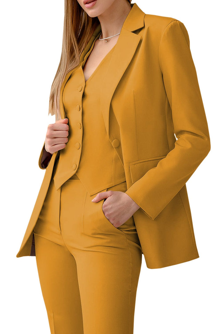 solovedress 3 Piece Peak Lapel Double Buttons Slim Fit Women Suit (Blazer+Vest+Pants）