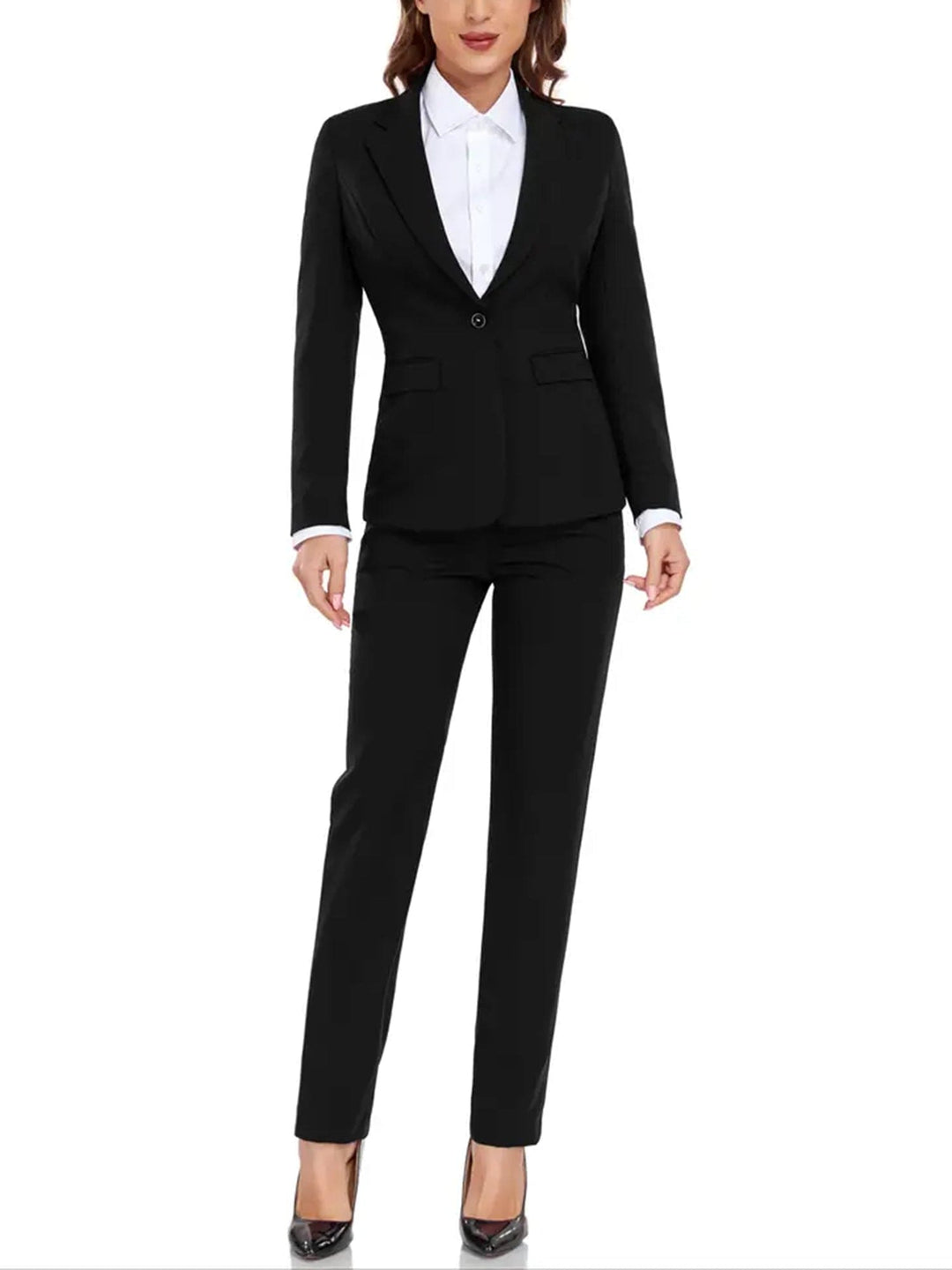 solovedress Black Women Suit 2 Piece Single Buttons Notch Lapel Jacket (Blazer+Pants)