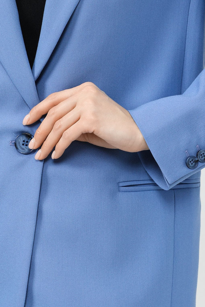 solovedress Blue Women's Peak Lapel Single Buttons Blazer