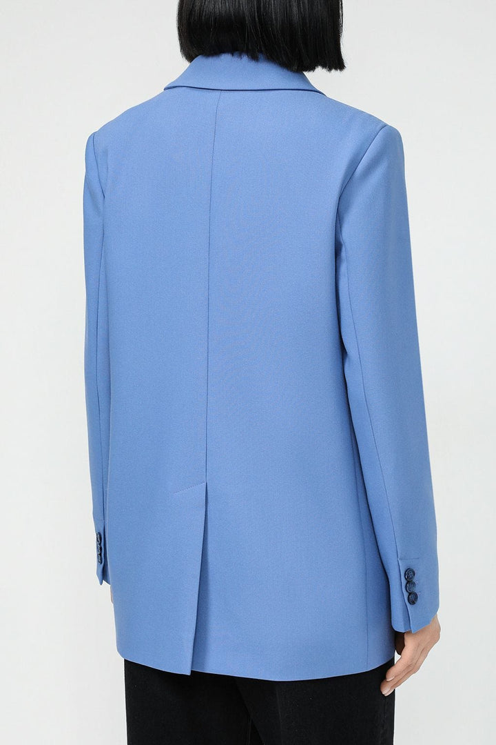 solovedress Blue Women's Peak Lapel Single Buttons Blazer