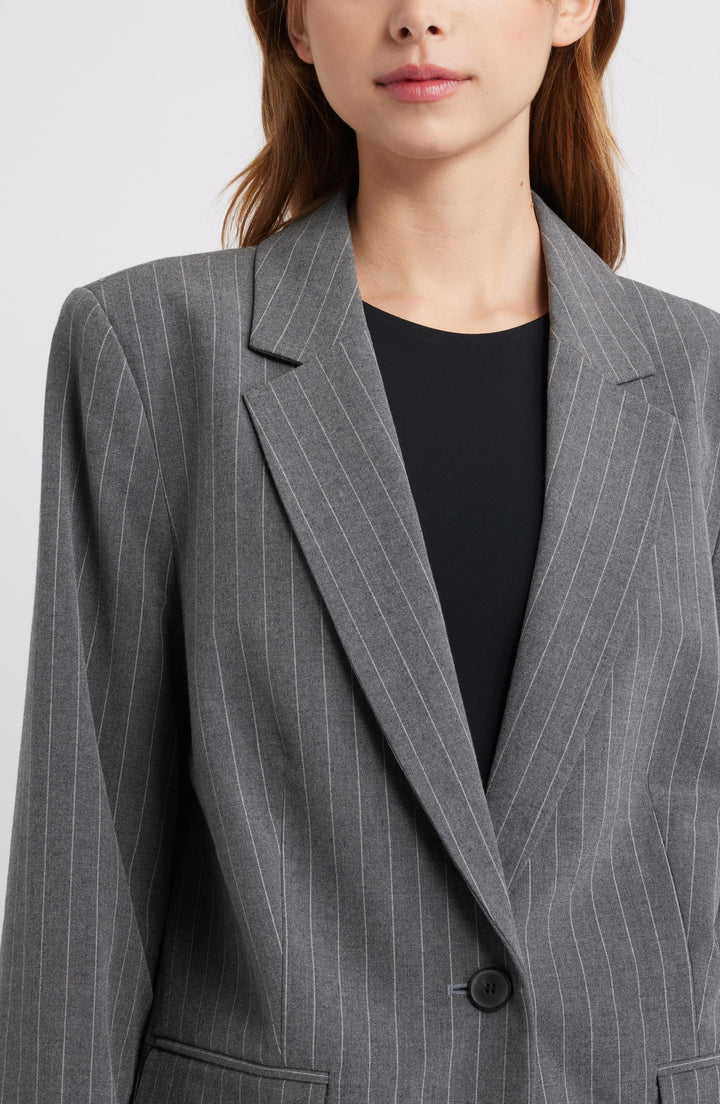 solovedress Grey Single Buttons Notch Lapel Striped Women Blazer