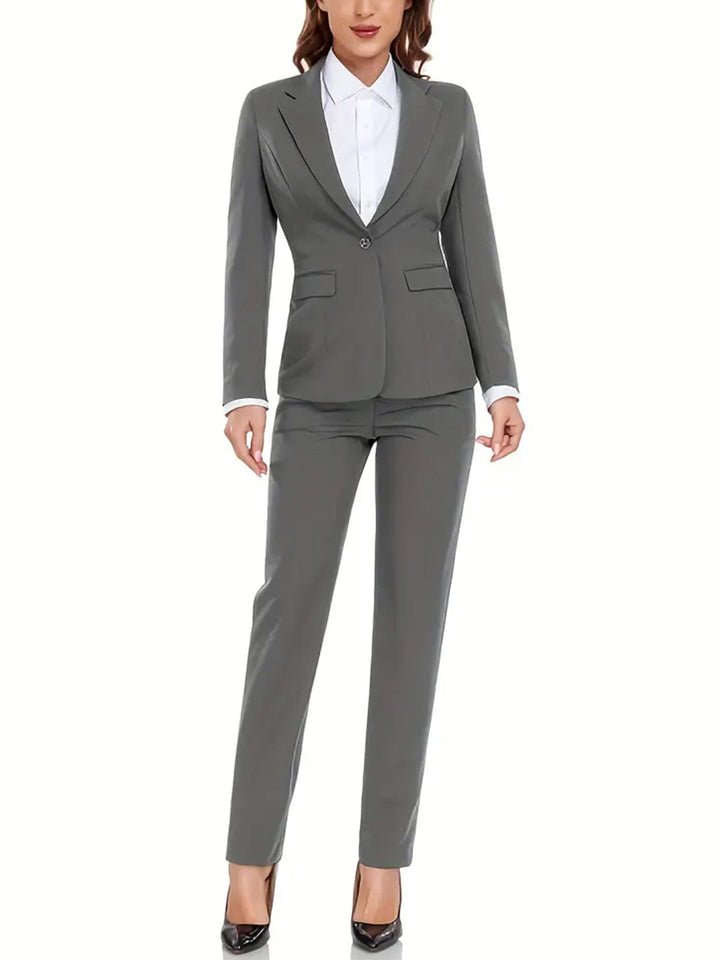 solovedress Grey Women Suit 2 Piece Single Buttons Notch Lapel Jacket (Blazer+Pants)