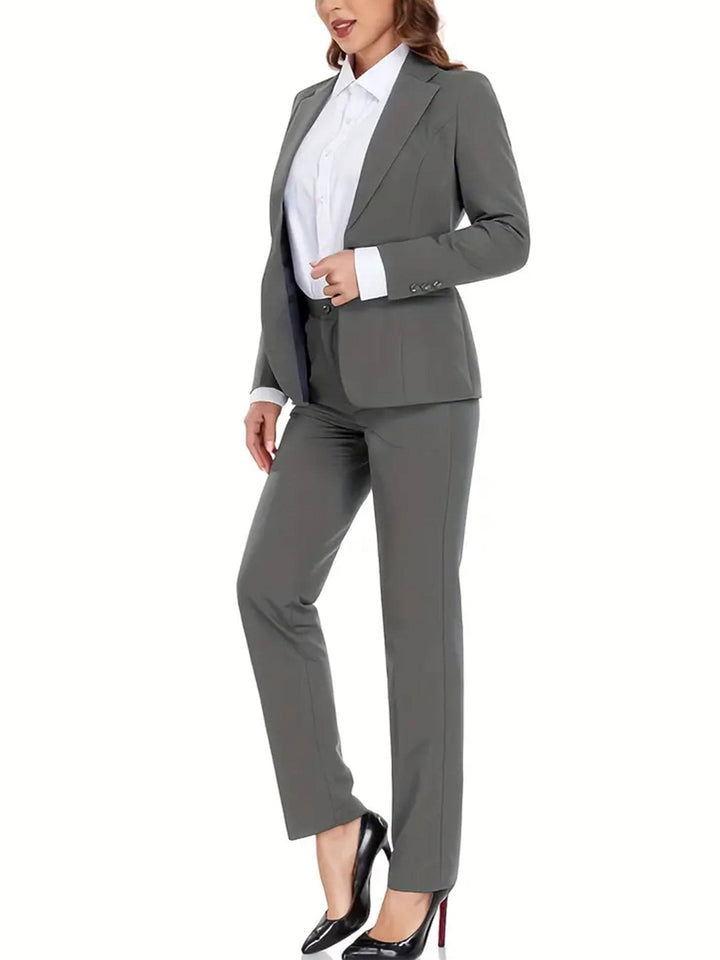 solovedress Grey Women Suit 2 Piece Single Buttons Notch Lapel Jacket (Blazer+Pants)