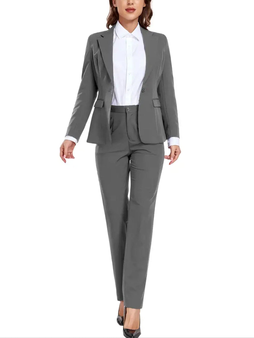 solovedress Grey Women Suit 2 Piece Single Buttons Notch Lapel Jacket (Blazer+Pants)