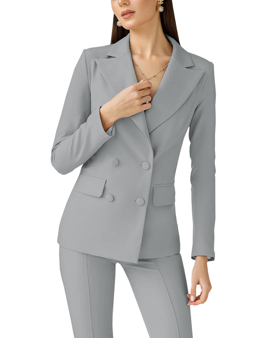 solovedress Pink 2 Piece Business Casual Double Breasted Peak Lapel Slim Fit Women Suit (Blazer+Pants)