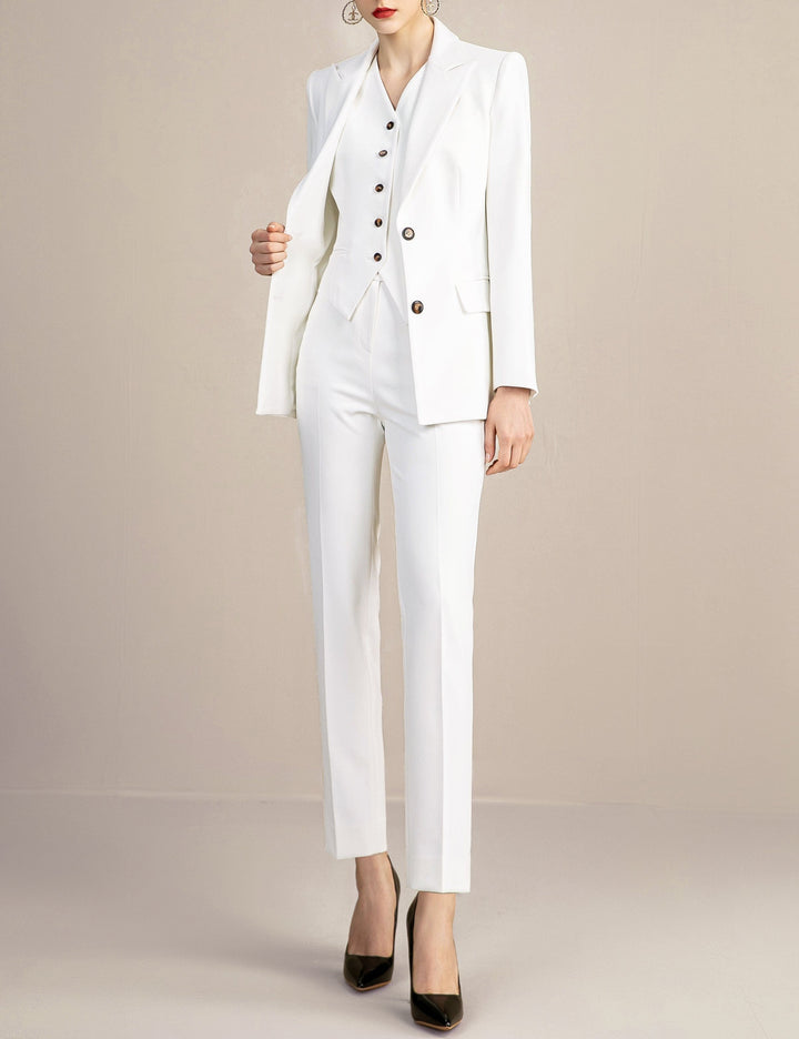 solovedress White 3 Pieces Slim Fit Peak Lapel Women Suit (Blazer+Vest+Pants)