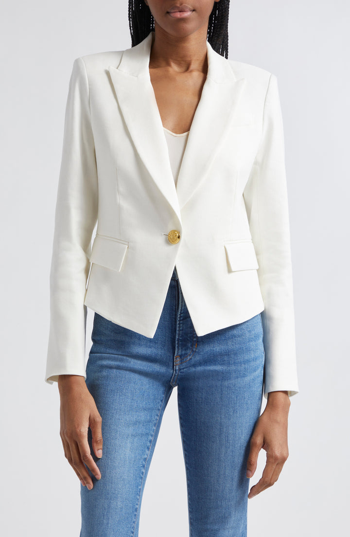 solovedress White Single Button Notch Lapel Women Blazer