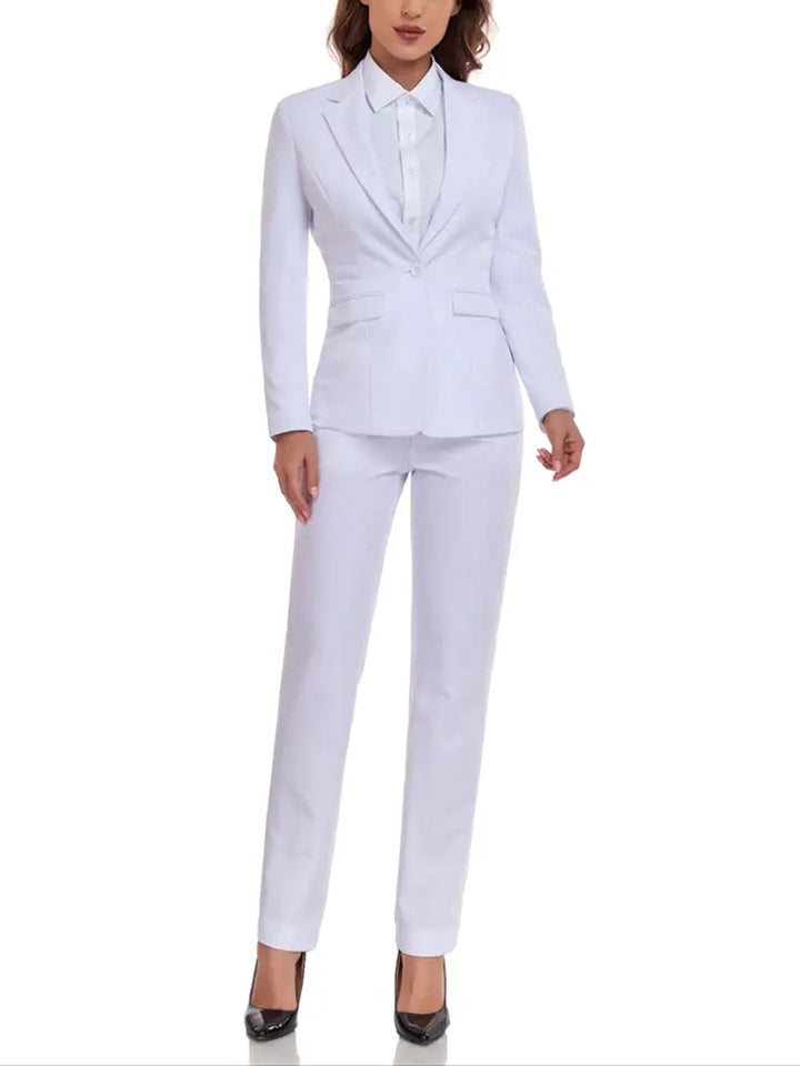 solovedress White Women Suit 2 Piece Single Buttons Notch Lapel Jacket (Blazer+Pants)