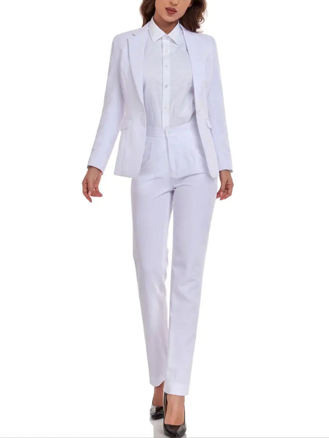 solovedress White Women Suit 2 Piece Single Buttons Notch Lapel Jacket (Blazer+Pants)